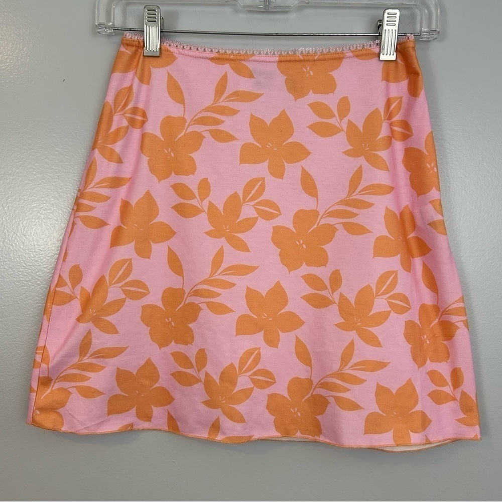 Princess Polly Pink & Orange Floral Mini Skirt Size 4